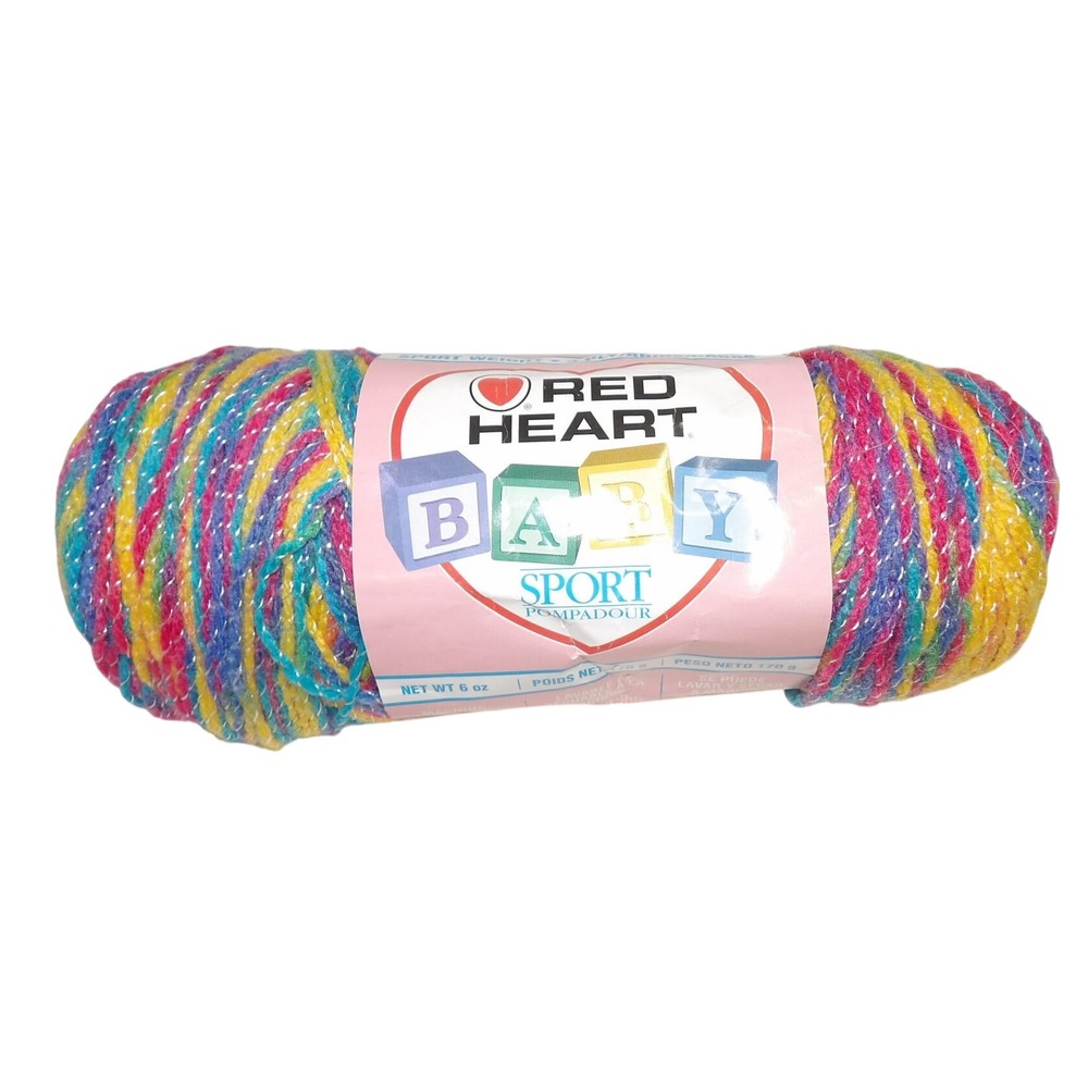 Red Heart Baby Sport Pompadour Yarn 6oz Variegated Multicolor Pink Blue Yellow